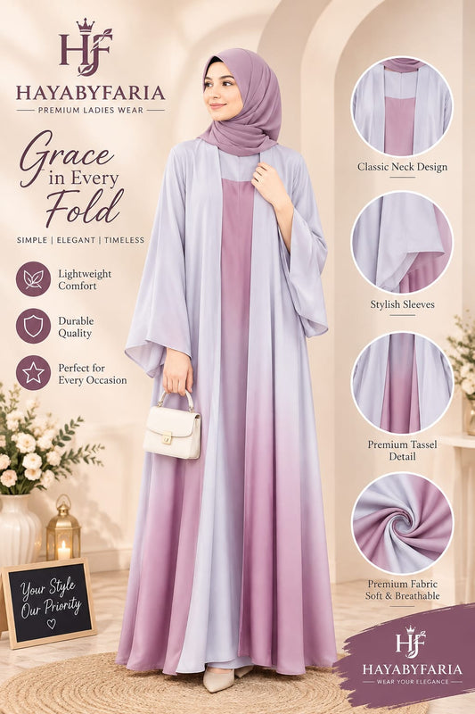 Lilac Pink Panel Abaya – Classic Neck Design | Haya by Faria