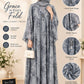 Slate Grey Printed Abaya – Classic Neck Design | Haya by Faria