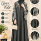 Charcoal Grey Floral Abaya – Classic Neck Design | Haya by Faria