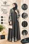Charcoal Grey Floral Abaya – Classic Neck Design | Haya by Faria