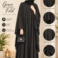 Classic Black Abaya – Elegant Front Detail | Haya by Faria
