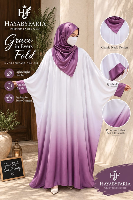 White & Purple Ombre Abaya – Classic Neck | Haya by Faria