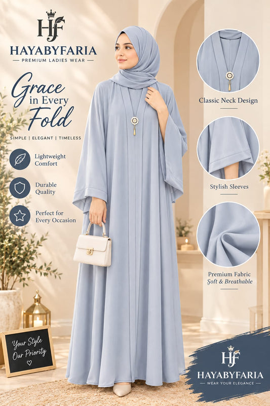 Powder Blue Abaya – Classic Neck Design | Haya by Faria